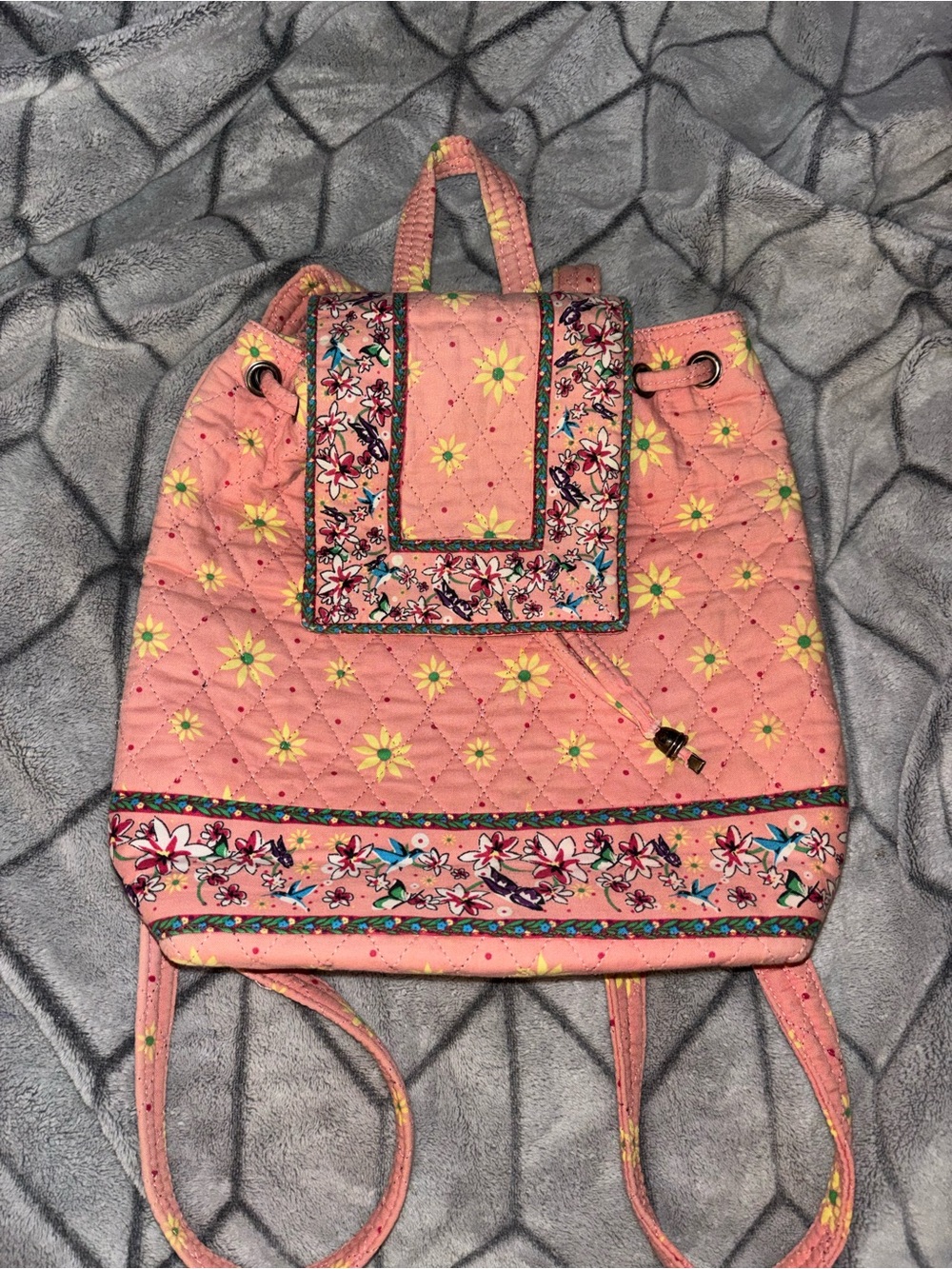 Vintage Vera Bradley Pink Pansy Mimi Backpack Quilted Retired 2003 Velcro Flap